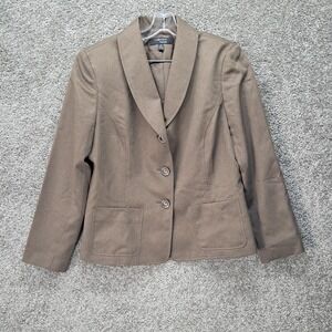 Collections by Le Suit‎ Womens Brown Shawl Collar 3 Button Blazer Jacket Size 14